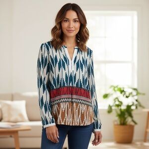 Maeve Anthropology Aztec Embroidered Print Blouse